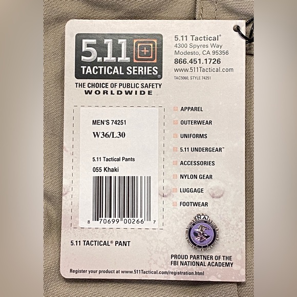 NEW 5.11 Tactical Pants, Men’s 36 Waist 30 Inseam, Khaki color - Picture 7 of 9
